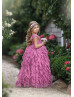 Raspberry Lace Wrinkled Chiffon Ruffled Flower Girl Dress